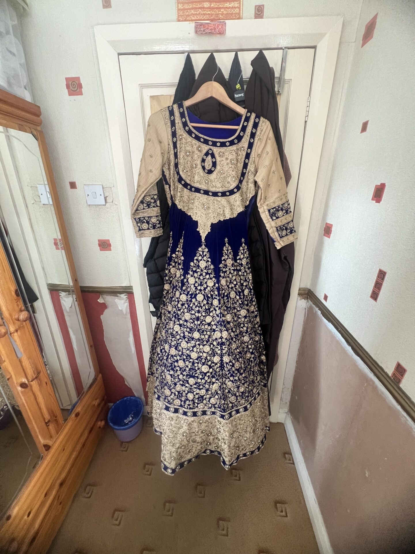 chunri boutique blue and gold Asian lengha